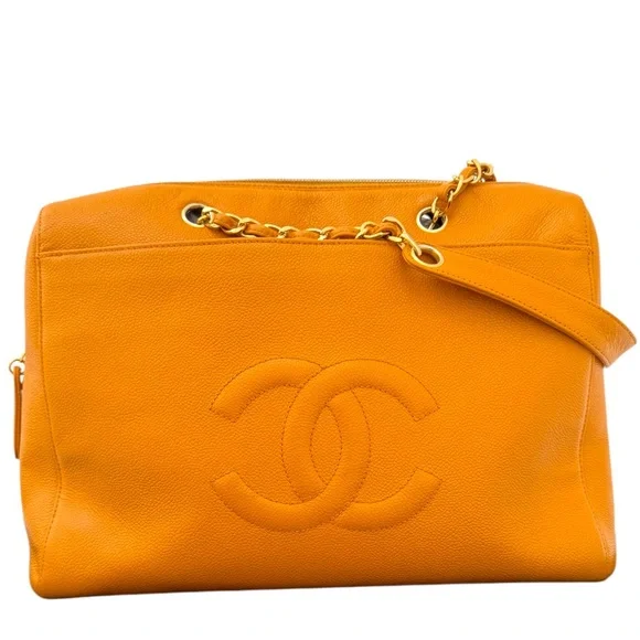 Authentic Chanel Orange Timeless Caviar Dome Zip Tote Shoulder Bag - Picture 3 of 16